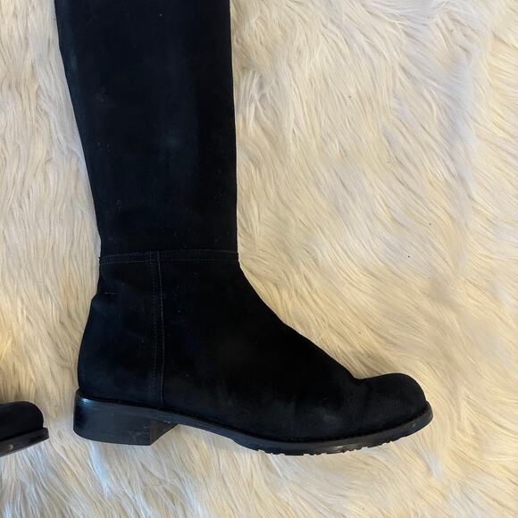 Stuart Weitzman Hilo Over the Knee Thigh High Boots Suede Leather Flat, Black - Picture 6 of 13